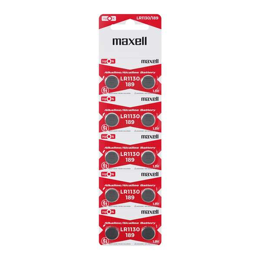 Maxell Pack de 10 Pilas Alcalinas de Boton LR1130 1.5V 1