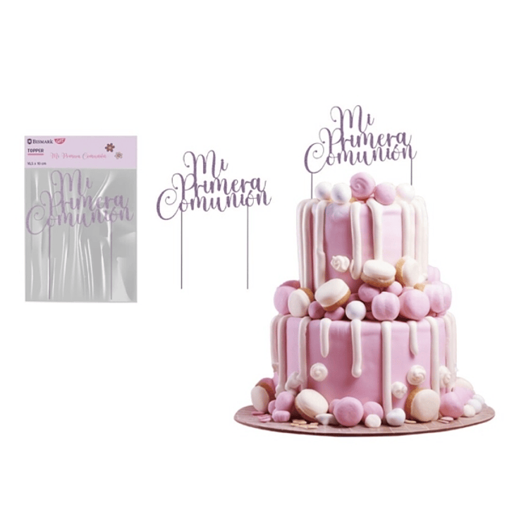 Bismark Topper Primera Comunion para Tarta - Material Acrilico Efecto Glitter - Color Lila 1