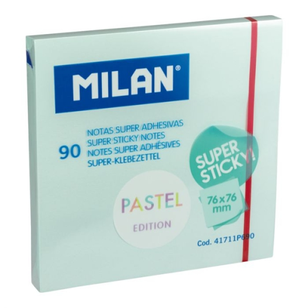 Milan Bloc de 90 Notas Super Adhesivas - Removibles - Mayor Permanencia - 76mm x 76mm - Color Azul Pastel 1