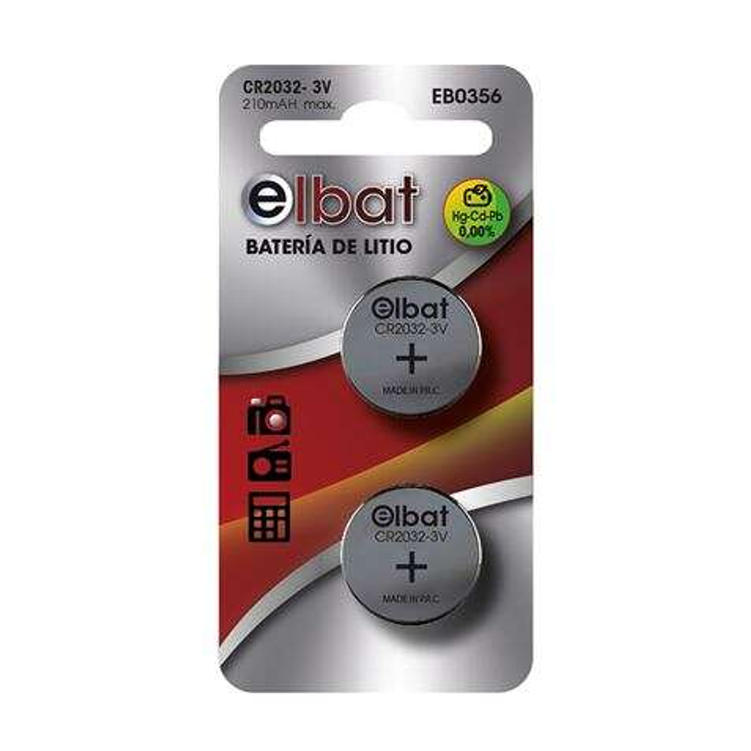 Elbat Pack de 2 Pilas Litio de Boton CR2032 3V 1