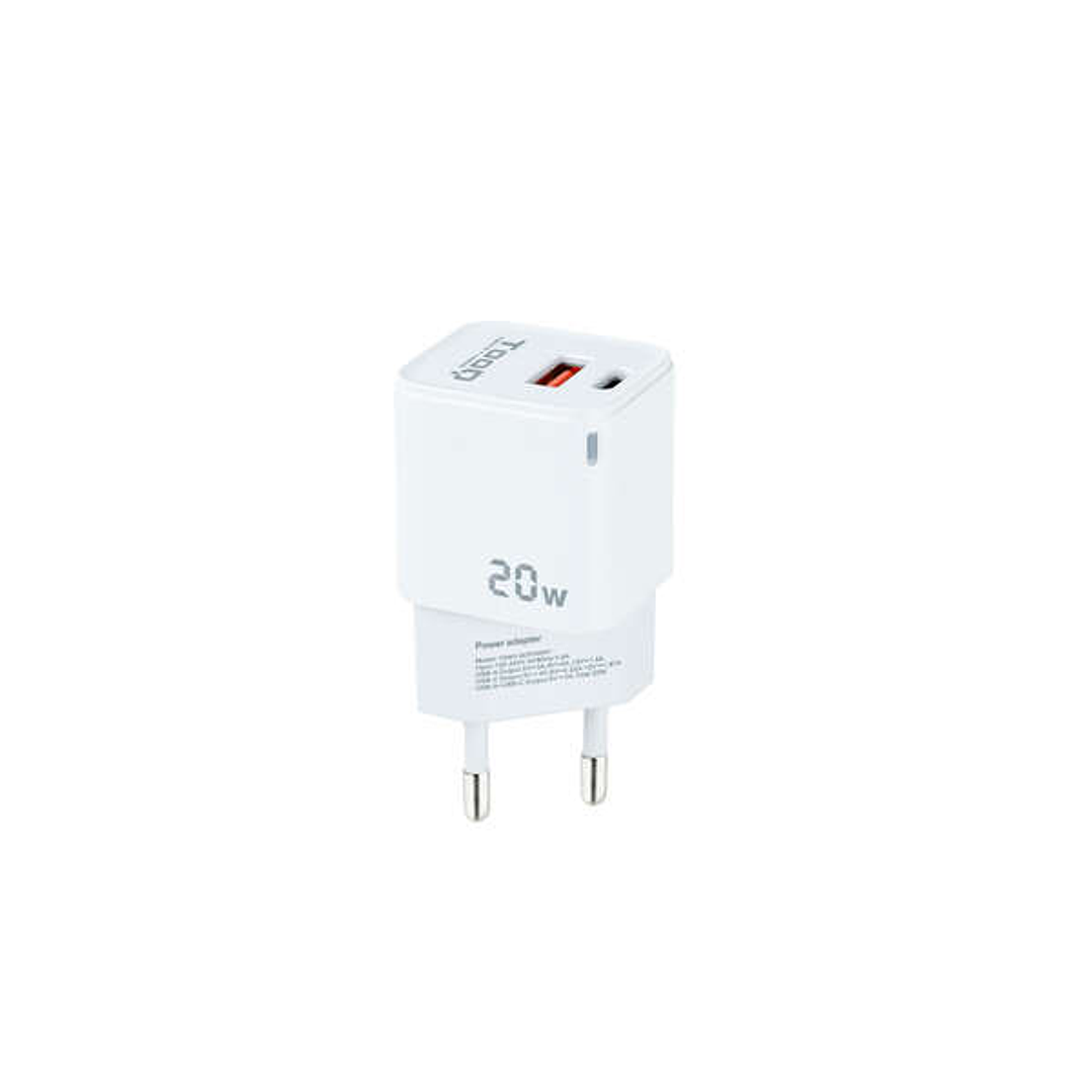 Tooq Cargador de Pared USB-C/PD + USB-A/QC 20W - Color Blanco 1