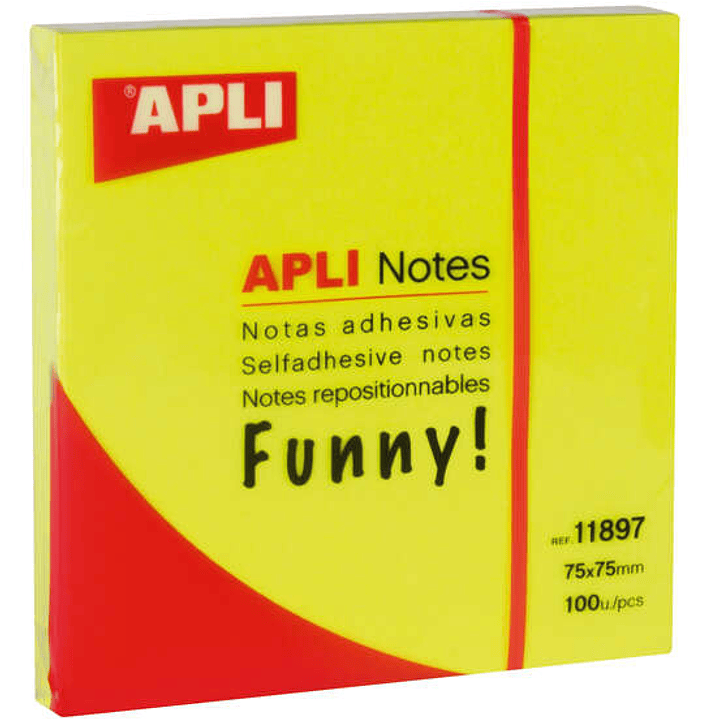 Apli Notas Adhesivas Funny 75x75mm - Bloc de 100 Hojas - Adhesivo de Calidad - Facil de Despegar - Color Amarillo Fluorescente 1