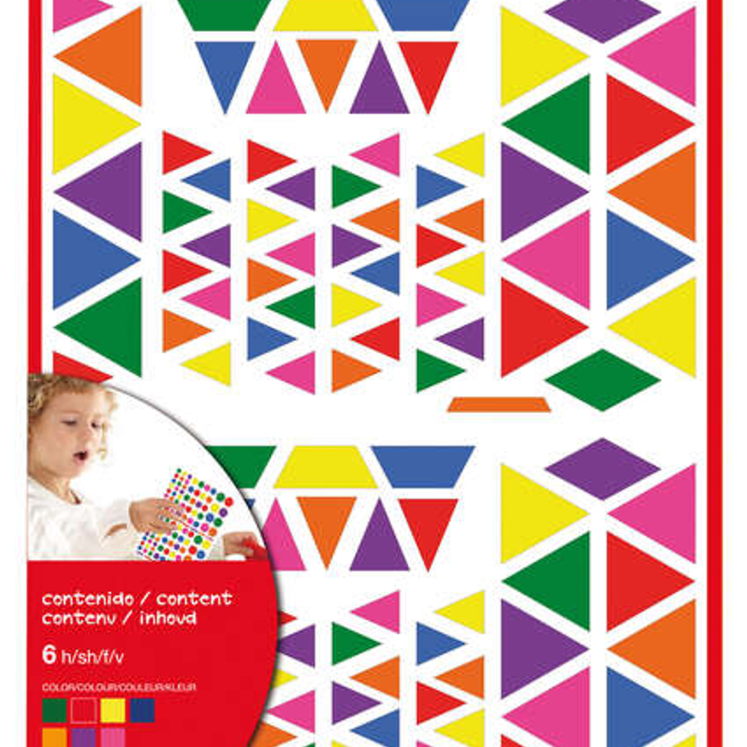 Apli Gomets Triangulares Removibles - Tamaños Surtidos - 648 Gomets por Bolsa - Desarrollo de Habilidades y Creatividad - Colores: Verde, Naranja, Ros 1