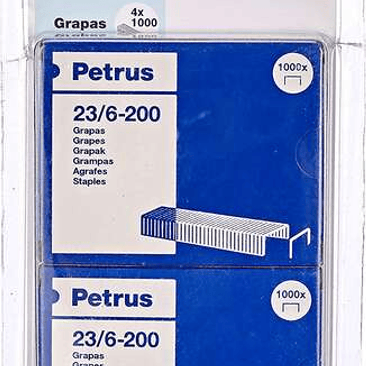 Petrus Pack de 4 Cajas de 1000 Grapas 23/6-200 Cobreadas - Hasta 20 Hojas - Patilla de 6mm 1