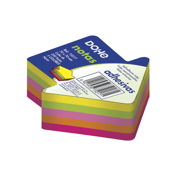 Dohe Cubo de 250 Notas Reposicionables con Forma de Flecha - Tamaño 70x70mm - Papel de 75gr - Ideal para Oficina y Escuela - Colores Neon Surtidos 1