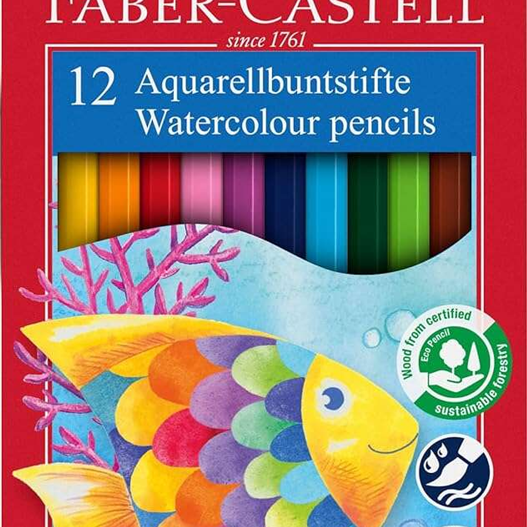 Faber-Castell Classic Colour Acuarelable Pack de 12 Lapices de Colores Hexagonales Acuarelables + Pincel - Resistencia a la Rotura - Colores Surtidos 1
