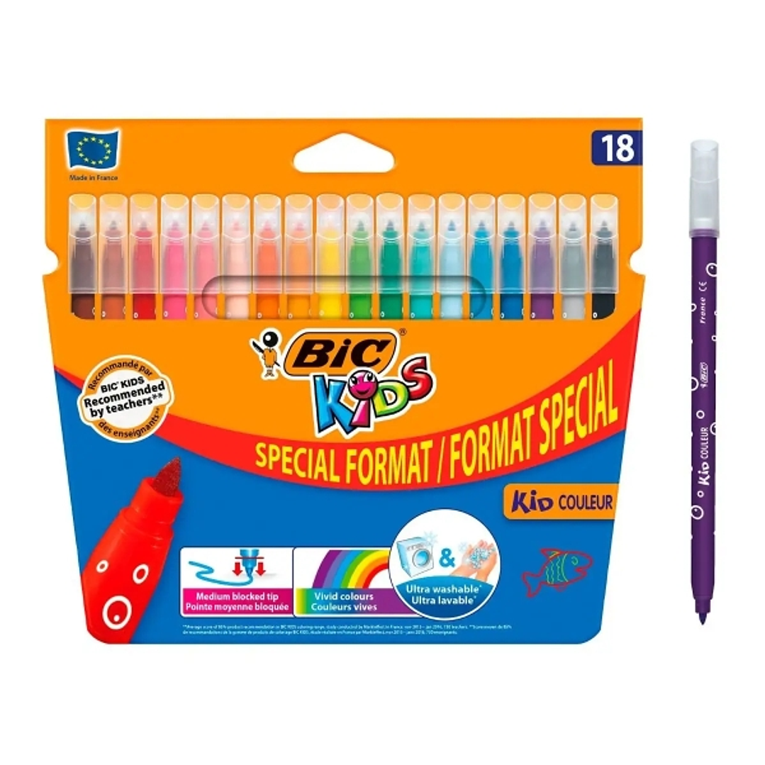 Bic Kids Couleur Pack de 18 Rotuladores - Punta Mediana - Lavable - Colores Surtidos 1