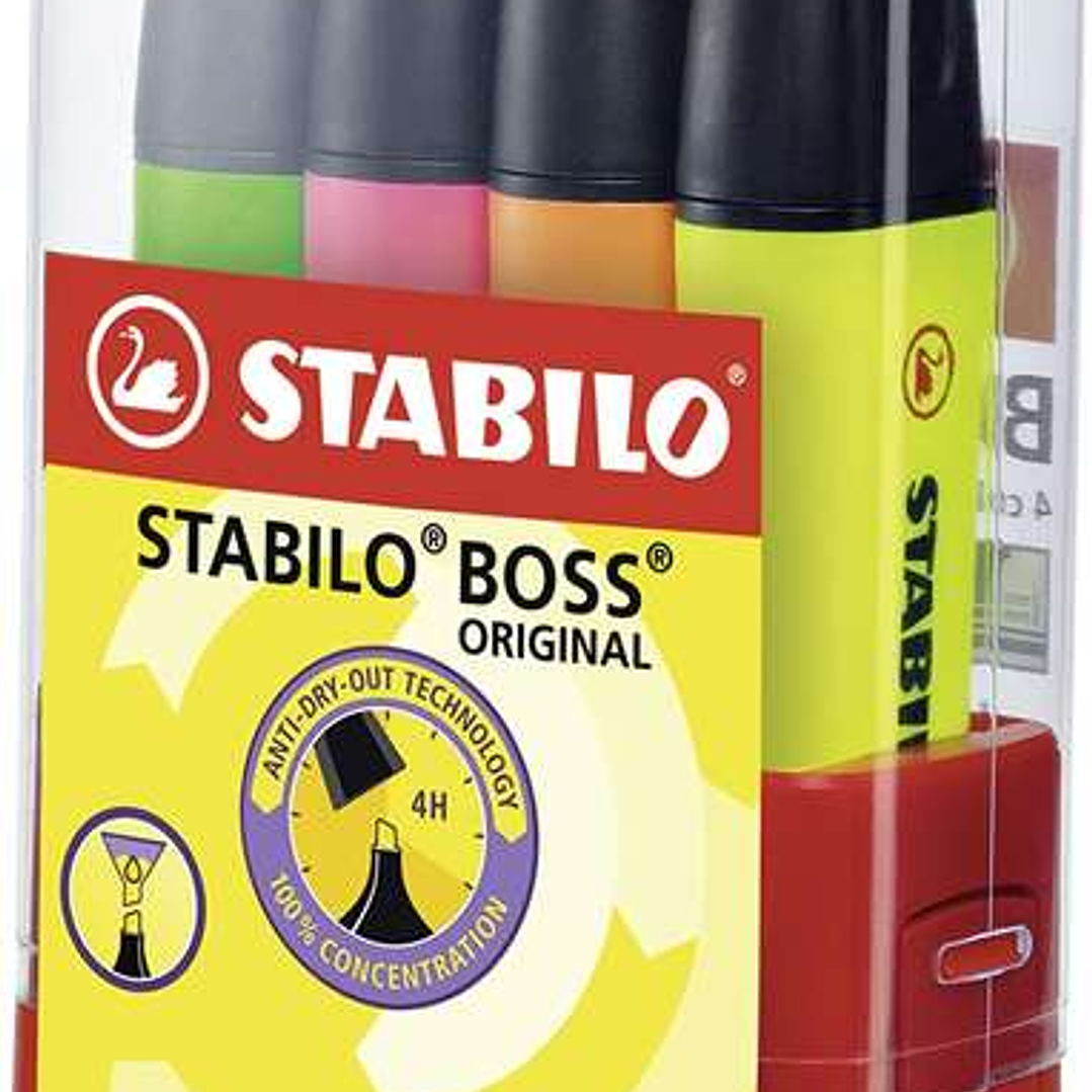 Stabilo Boss 70 Parade Set de Escritorio con 4 Marcadores Fluorescentes - Trazo entre 2 y 5mm - Recargable - Tinta con Base de Agua - Colores Surtidos 1