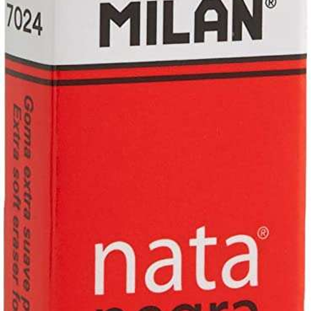 Milan Nata 7024 Goma de Borrar Rectangular - Plastico - Faja de Carton Roja - Envuelta Individualmente - Extra Suave - Color Negro 1