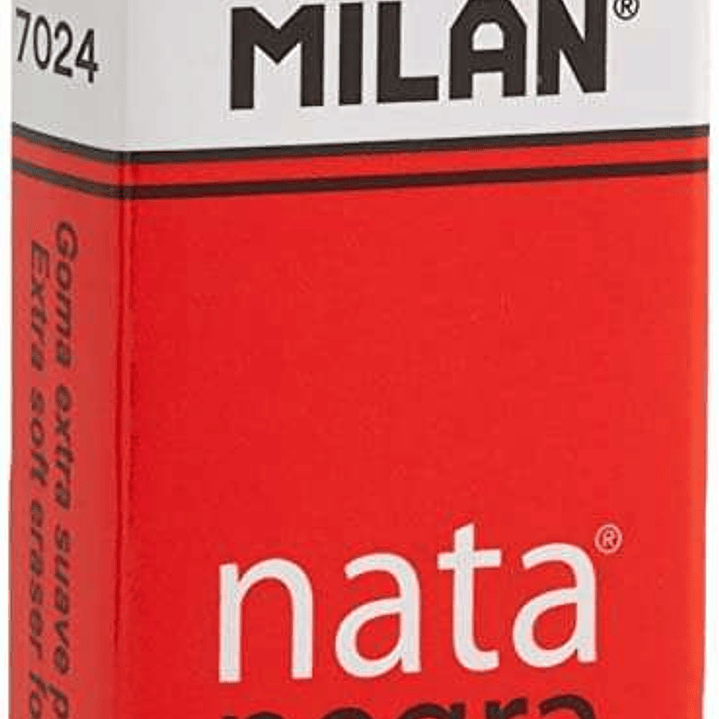 Milan Nata 7024 Goma de Borrar Rectangular - Plastico - Faja de Carton Roja - Envuelta Individualmente - Extra Suave - Color Negro 1