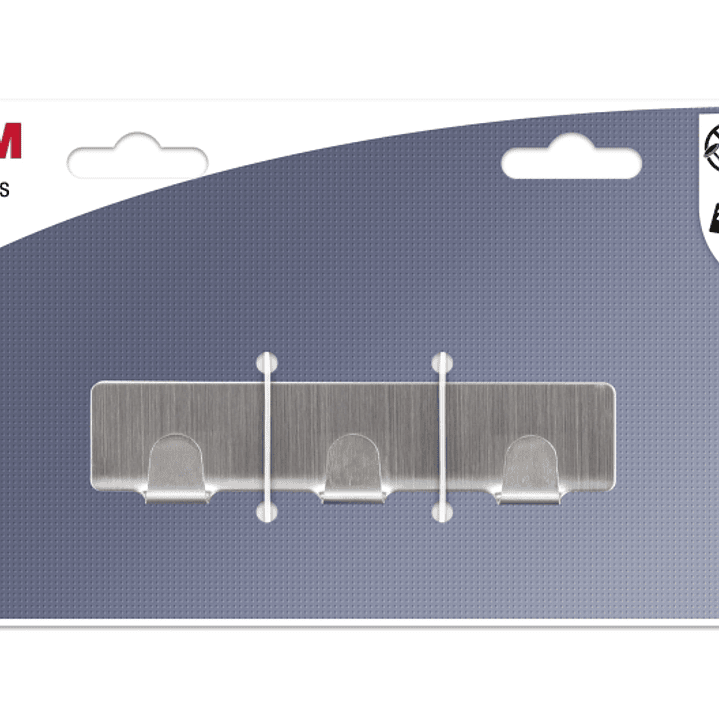 3M Gancho Adhesivo en Barra Metalica - Barra con 3 Ganchos - Soporta hasta 2.8kg - Color Gris Metalizado 1