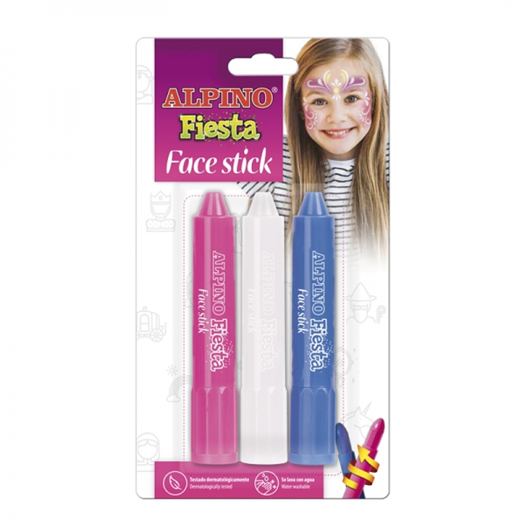 Alpino Fiesta Face Stick Pack con 3 Barritas de Pintura Facial - Sistema Retractil Giratorio - Se Lava con Agua - Testado Dermatologicamente 1