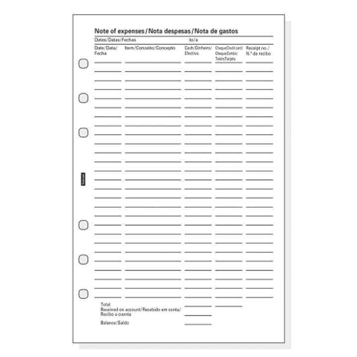 Finocam R517 Pack de 6 Formularios de Recambio para Agendas Open - Nota de Gastos - Formato 500 - 117x5x181mm - Color Blanco 1