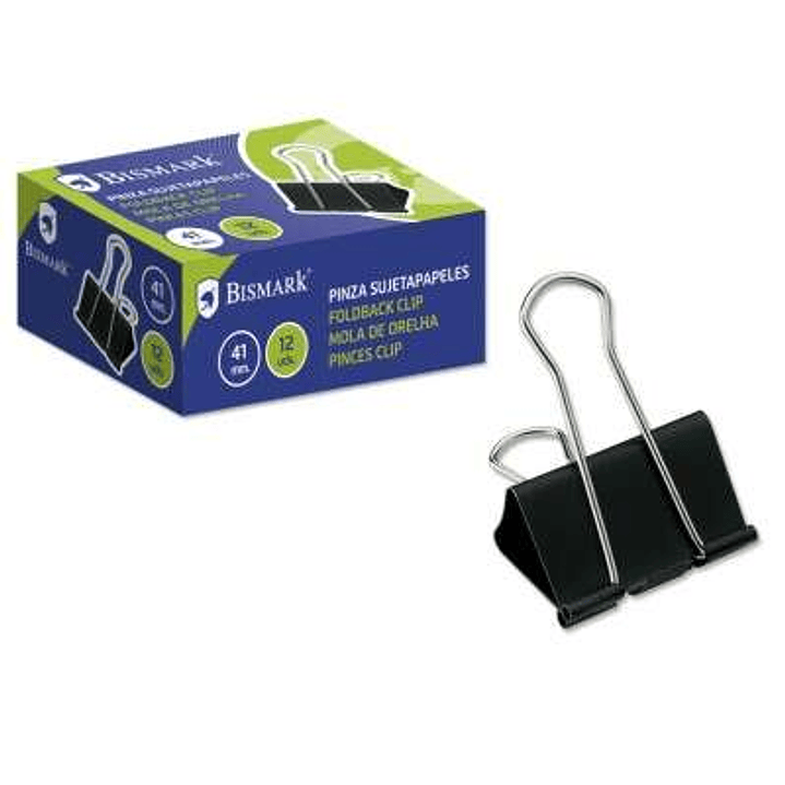 Bismark Pack de 12 Pinzas Sujetapapeles Metalicas de 41mm - Pala Abatible - Color Negro 1