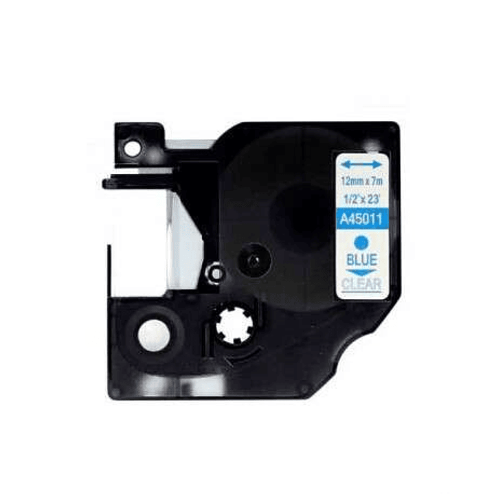 Dymo D1 45011 Cinta de Etiquetas Generica para Rotuladora - Texto azul sobre fondo transparente - Ancho 12mm x 7 metros - Reemplaza S0720510 1