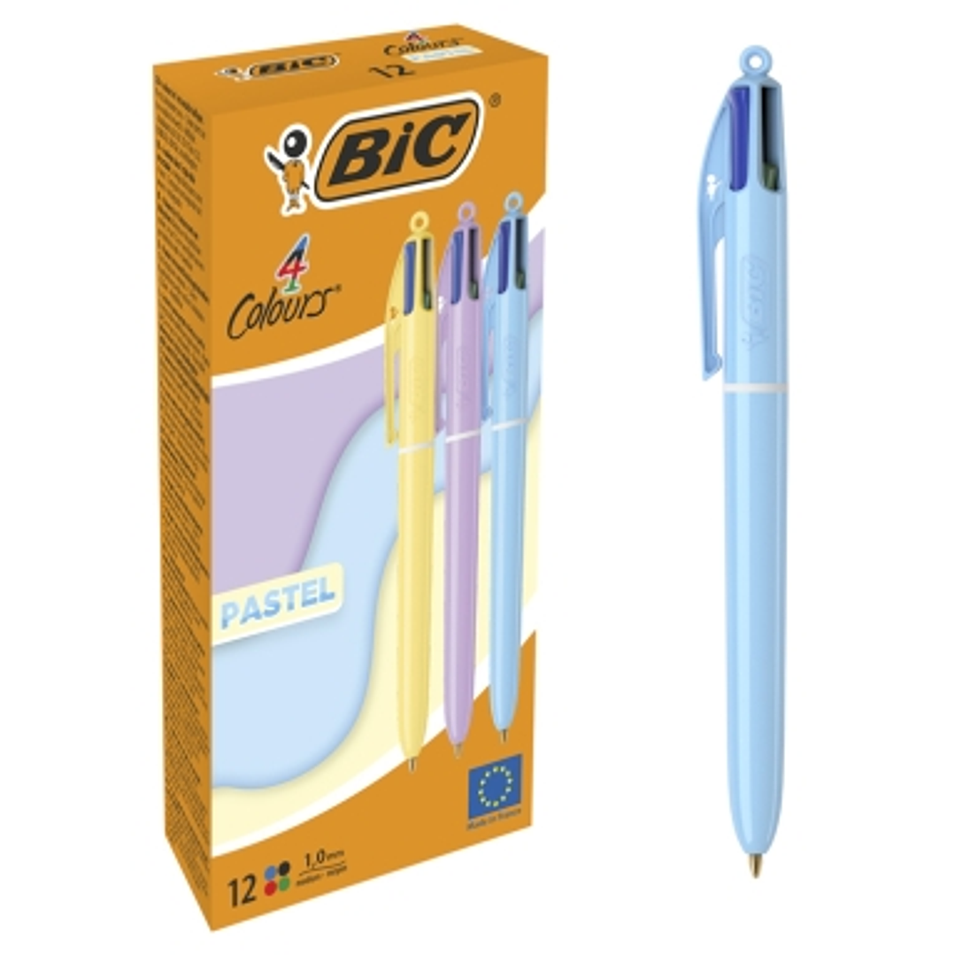 Bic 4 Colours Pastel Boligrafo de Bola Retractil - Punta Media de 1.0mm - Tinta con Base de Aceite - Cuerpo en Colores Pastel - 4 Colores 1