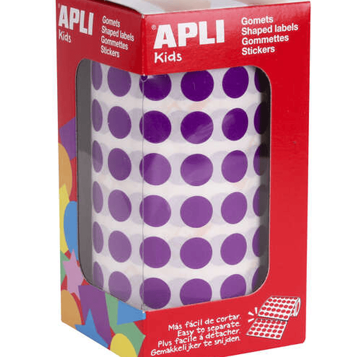 Apli Gomets Redondos Lila Ø 10.5mm - 59 Hojas Pretroqueladas - 5192 Gomets por Rollo - Ideal para Escuelas y Talleres Infantiles 1