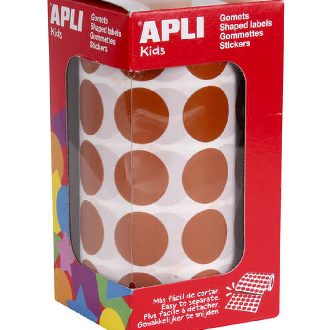 Apli Gomets Redondos Marron Ø 20mm - 59 Hojas Pretroqueladas - 1770 Gomets por Rollo - Adhesivo Base Agua - Normas EN-71 y Cadena de Custodia FSC 1