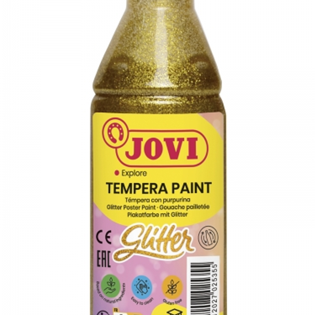 Jovi Glitter Tempera Liquida Base Agua 250ml - Particulas de Purpurina - Excelente Rendimiento - Secado Rapido - Fluidez Optima - Adherencia en Multip 1