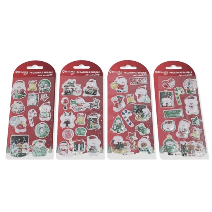 Bismark Pack de Pegatinas Bubble con Confetti Papa Noel - Packs con Diseños Diferentes Aleatorios 1