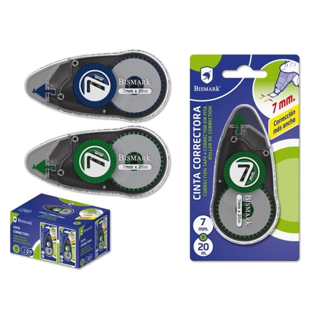 Bismark Cinta Correctora 7mmx20m - Perfecta Adherencia al Papel - Presentacion en Blister Individual - Colores Surtidos Aleatorios 1