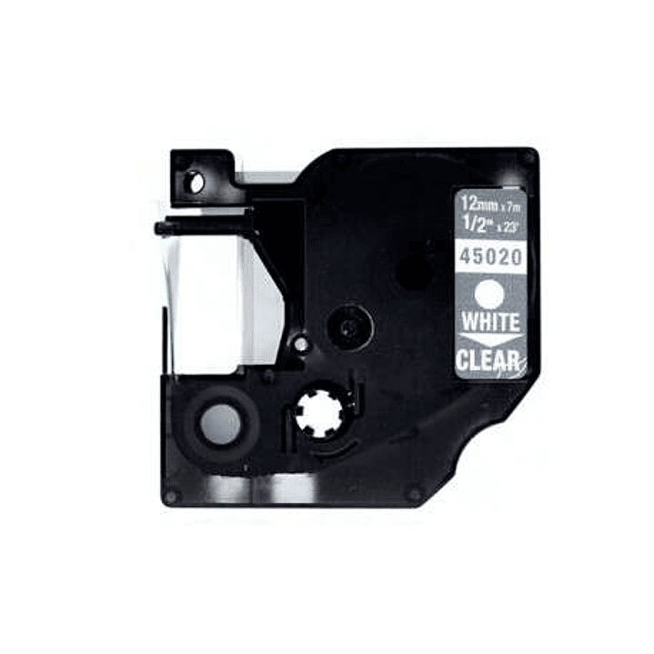 Dymo D1 45020 Cinta de Etiquetas Generica para Rotuladora - Texto blanco sobre fondo transparente - Ancho 12mm x 7 metros - Reemplaza S0720600 1