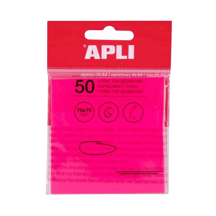 Apli Notas Adhesivas Transparentes Bloc 50 Hojas 75x75mm - Para Anotar sin Perder la Visibilidad del Texto o la Imagen - Resistentes al Agua - Color R 1