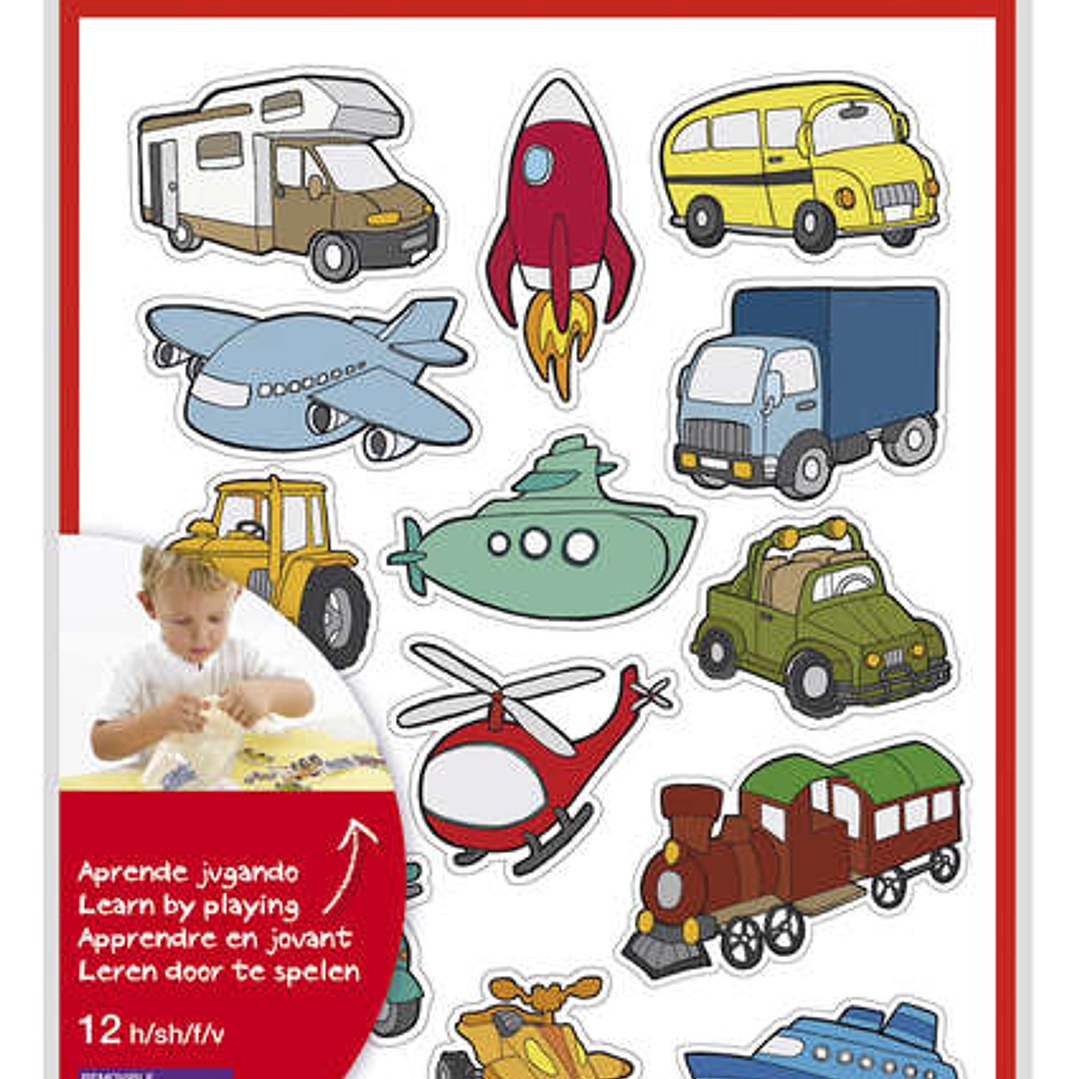 Apli Gomets Tematicos Transportes - 180 Gomets en 12 Hojas - Adhesivo Removible - Ideal para Aprendizaje - Cumple Normas EN-71 y FSC - Adhesivo Base A 1