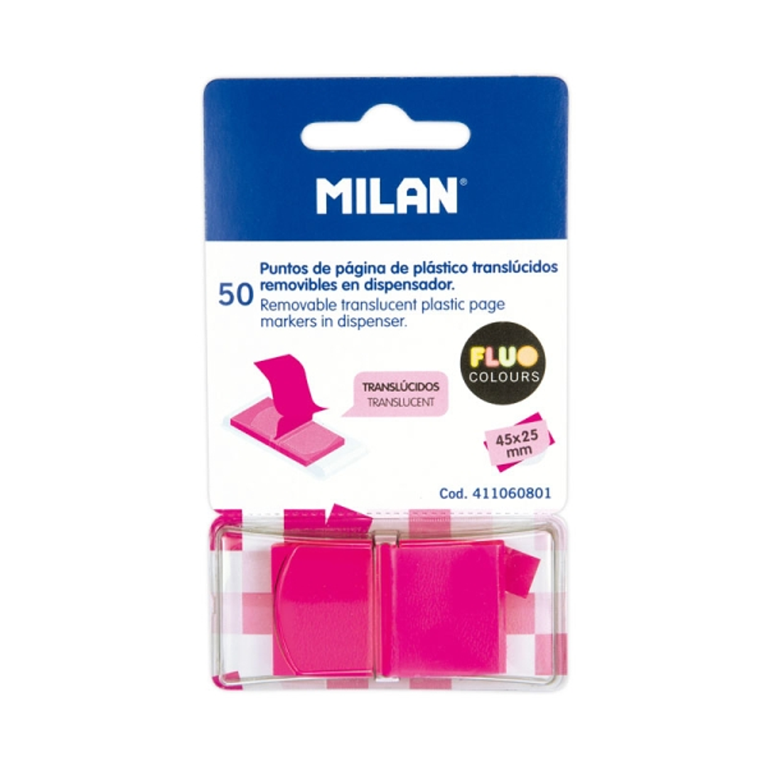 Milan Fluo Dispensador 50 Marcadores Reposicionables - Translucidos - 45x25mm - Color Rosa 1
