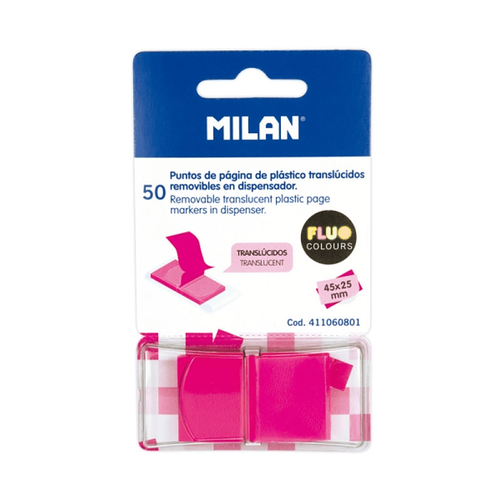 Milan Fluo Dispensador 50 Marcadores Reposicionables - Translucidos - 45x25mm - Color Rosa 1