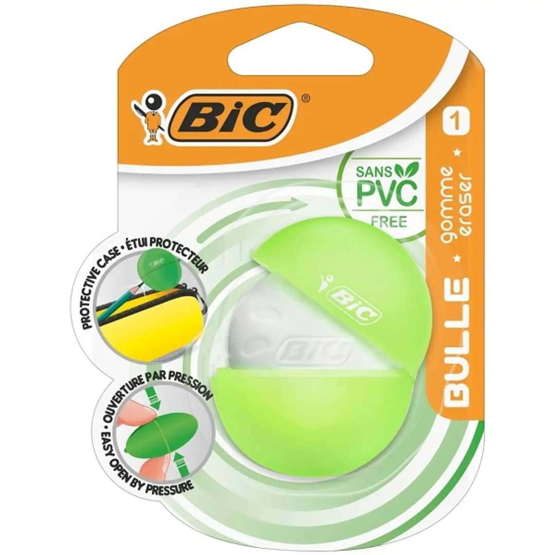 Bic Bulle Goma de Borrar Blanca - Caucho Sintetico - Sin PVC - Funda Protectora de Colores Aleatorios 1