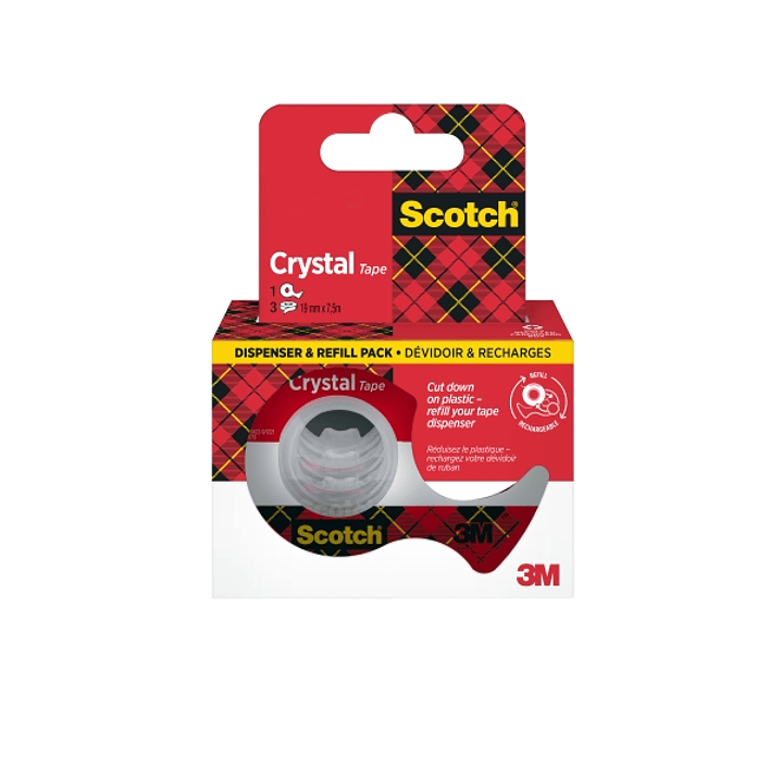 Scotch Crystal Pack de 3 Cintas Adhesivas - 19mm x 7.5m - Incluye Dispensador - Color Transparente 1