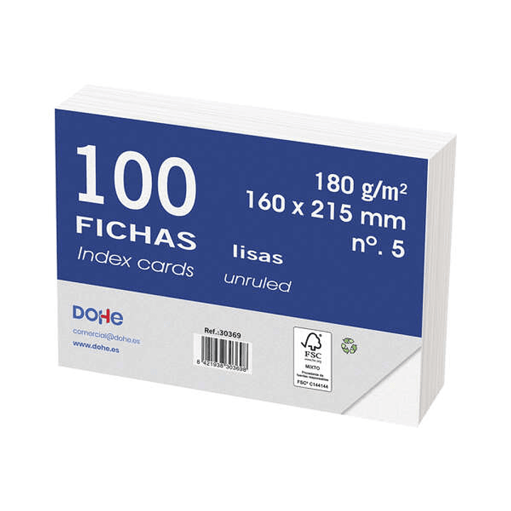 Dohe Fichas de Cartulina Offset Blanca - 180g - Paquete de 100 Fichas - Lisas 1