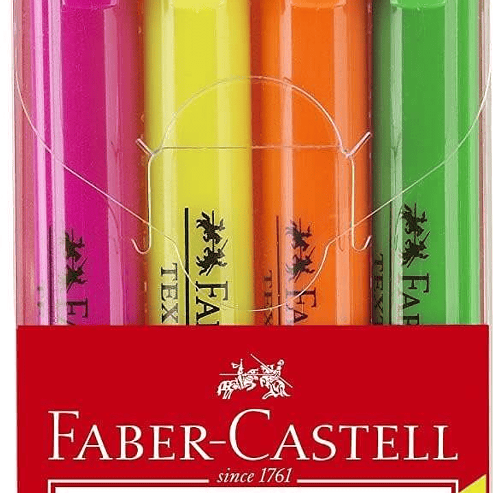 Faber-Castell Textliner 38 Pack de 4 Marcadores Fluorescentes - Cuerpo Fino - Punta Biselada - Trazo Grueso y Fino - Tinta con Base de Agua - Colores  1