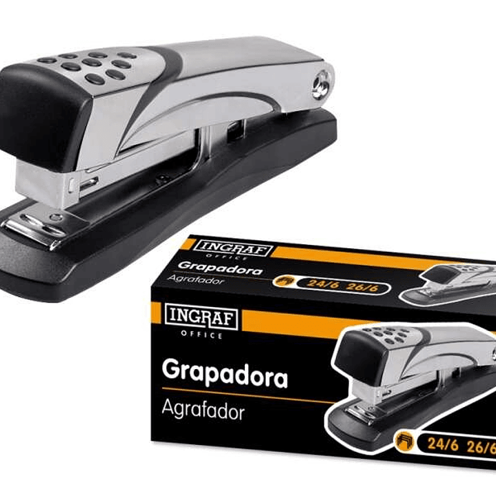 Ingraf Grapadora N5 Metalica - Cuerpo Metalico con Adornos en Plastico - Recubrimiento de Goma Antideslizante - Compatible con Grapas 24/6 y 26/6 - Co 1