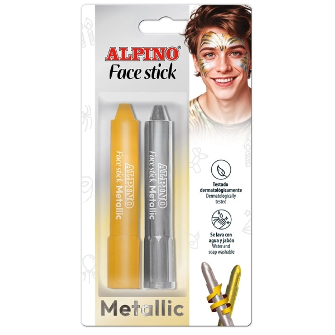Alpino Fiesta Face Stick Pack con 2 Barritas de Pintura Facial - Sistema Retractil Giratorio - Se Lava con Agua - Testado Dermatologicamente - Color P 1