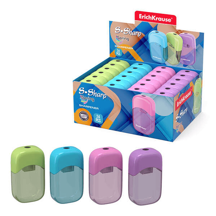 Erichkrause Sacapuntas S-Sharp con Contenedor - Diseño Ergonomico - Cuchilla de Acero Resistente - Color Surtido 1