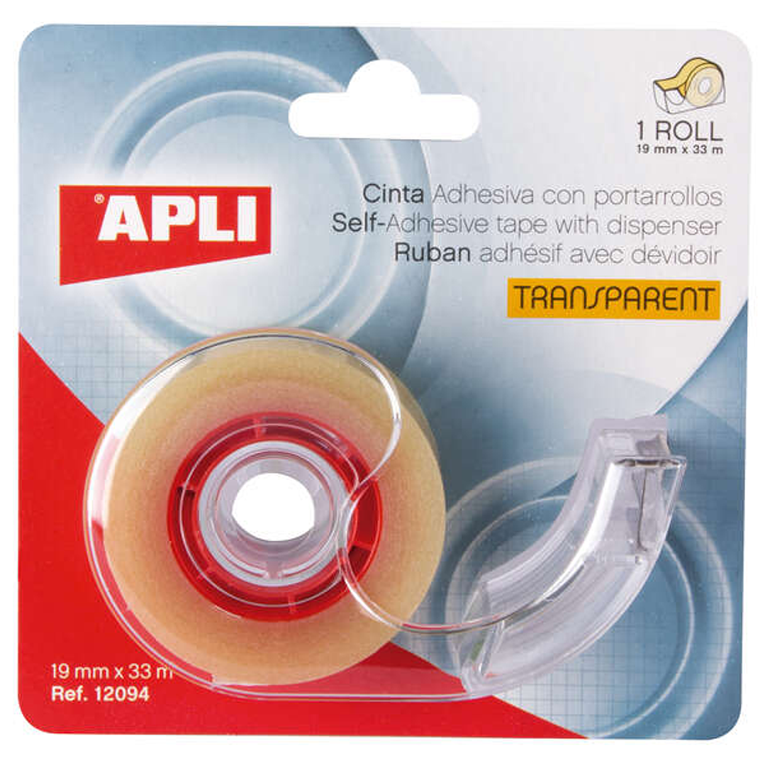 Apli Porta Cinta Home con Cinta Adhesiva Transparente - 19mm x 33m - Facil de Usar y Transportar - Ideal para el Hogar y la Oficina - Transparente 1