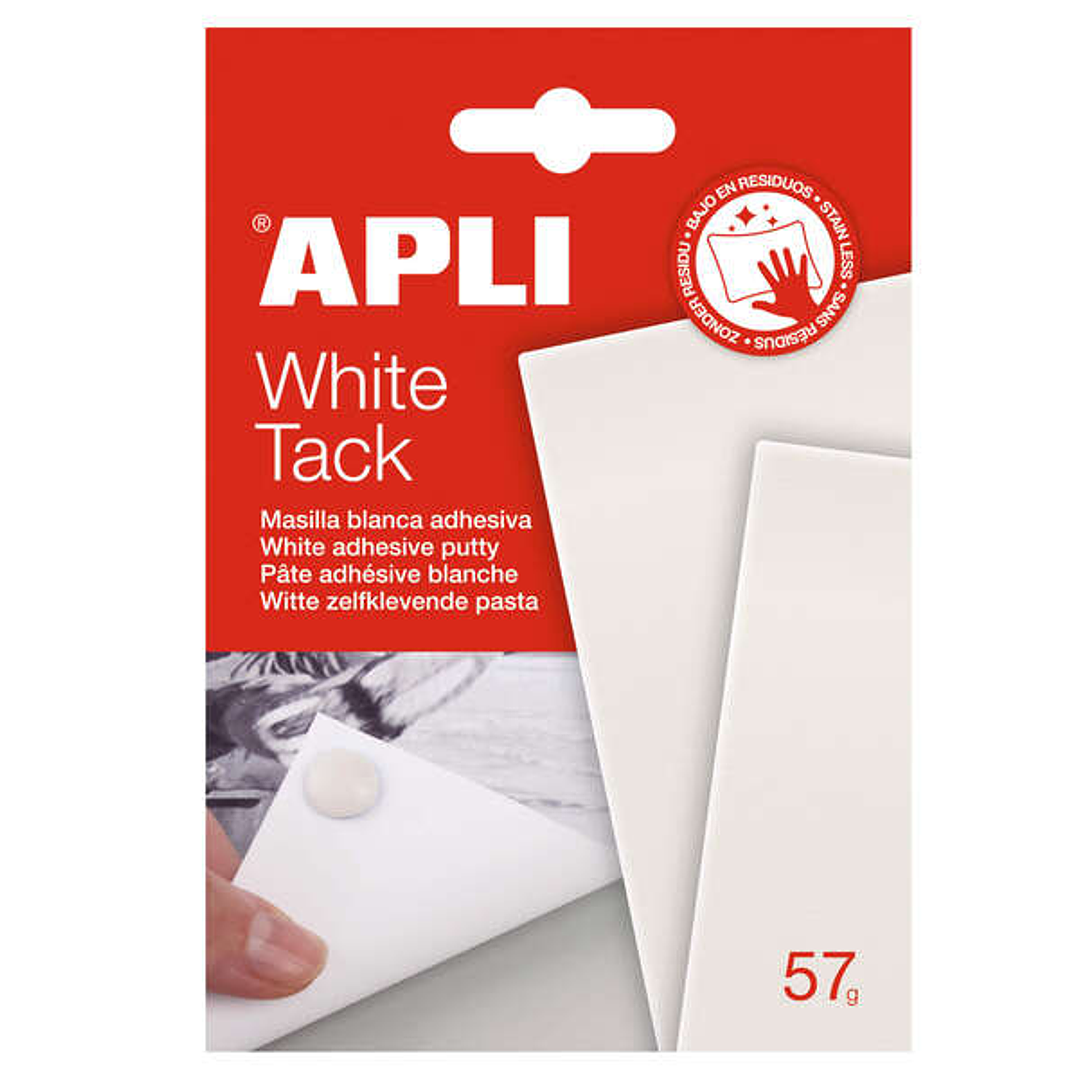 Apli Tack Masilla Blanca 57g - Adhesivo Reutilizable - No Deja Residuos - Facil de Moldear - Blanco 1