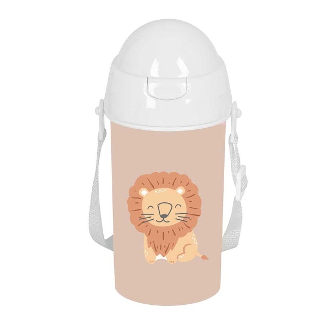 Safta Leon Botella de 500ml - PVC sin BPA - Pajita Interior - 73x73x195mm - Color Beige 1