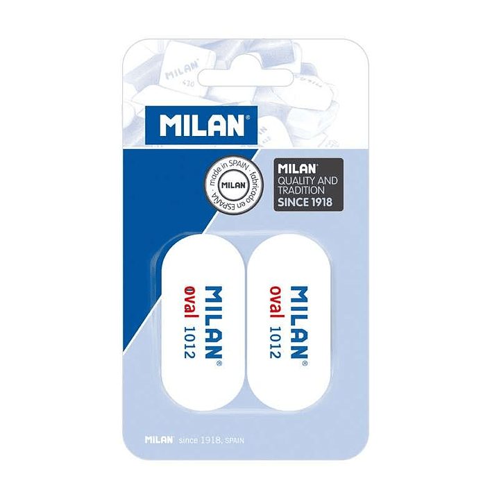 Milan 1012 Pack de 2 Gomas de Borrar Ovaladas - Miga de Pan - Suave Caucho Sintetico - Color Blanco 1