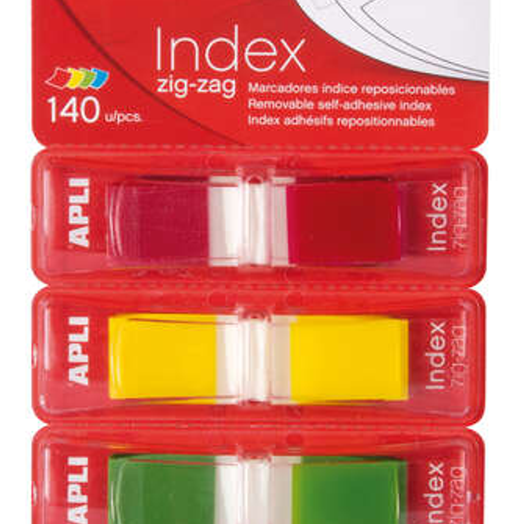 Apli Indices Adhesivos Film Zigzag 45x12mm 4 Dispensadores de 35 Indices de 4 Colores - Faciles de Aplicar - Adhesivo de Calidad - Diseño Zigzag - Org 1