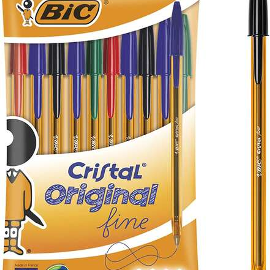 Bic Cristal Original Fine Pack de 10 Boligrafos de Bola - Punta Redonda de 0.8mm - Trazo de 0.30mm - Tinta con Base de Aceite - Translucido - Colores  1