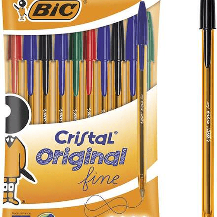 Bic Cristal Original Fine Pack de 10 Boligrafos de Bola - Punta Redonda de 0.8mm - Trazo de 0.30mm - Tinta con Base de Aceite - Translucido - Colores  1