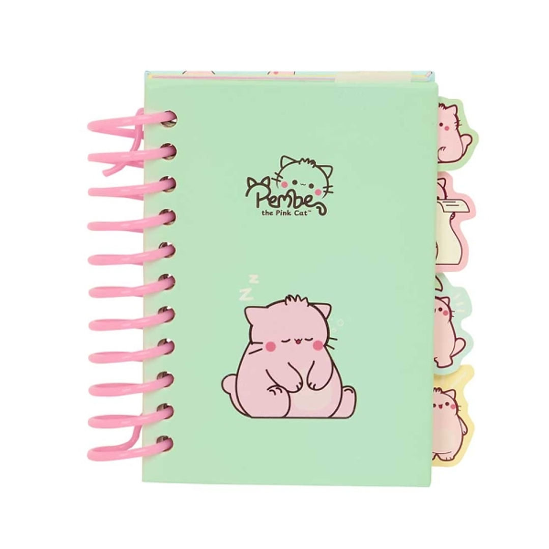 Safta Pembe The Pink Cat Bloc de Notas A7 - Tapas Duras - 80 Hojas - Gramaje 80g/m2 - Incluye 4 Separadores - 74x105mm - Color Menta 1