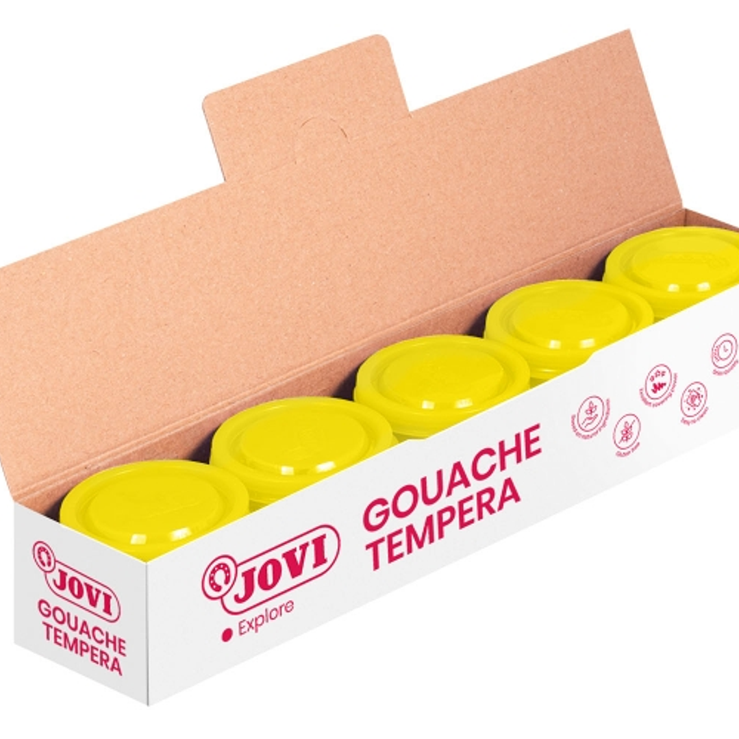 Jovi Bote de Tempera Escolar 35ml - Aplicacion en Multiples Superficies - Uso con Pincel, Rodillo o Espatula - Colores Mezclables - Color Amarillo 1