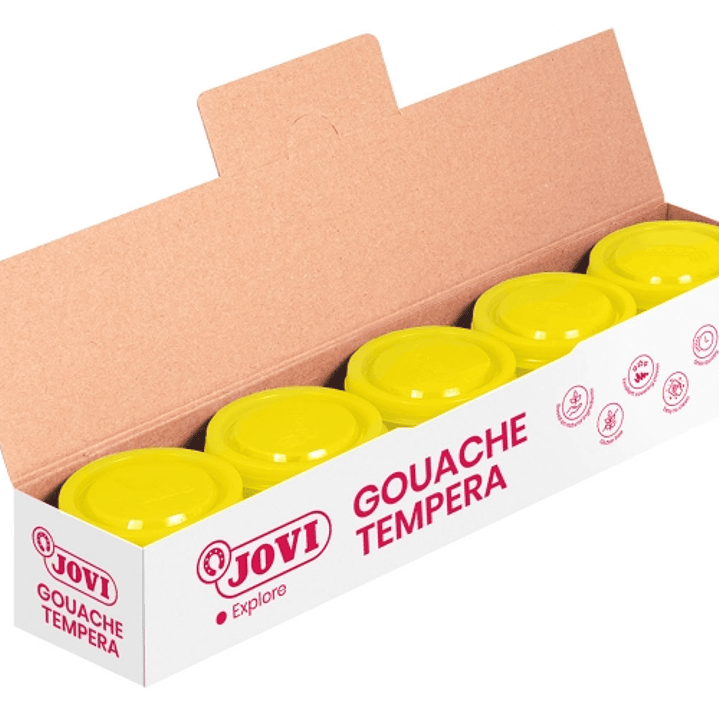 Jovi Bote de Tempera Escolar 35ml - Aplicacion en Multiples Superficies - Uso con Pincel, Rodillo o Espatula - Colores Mezclables - Color Amarillo 1