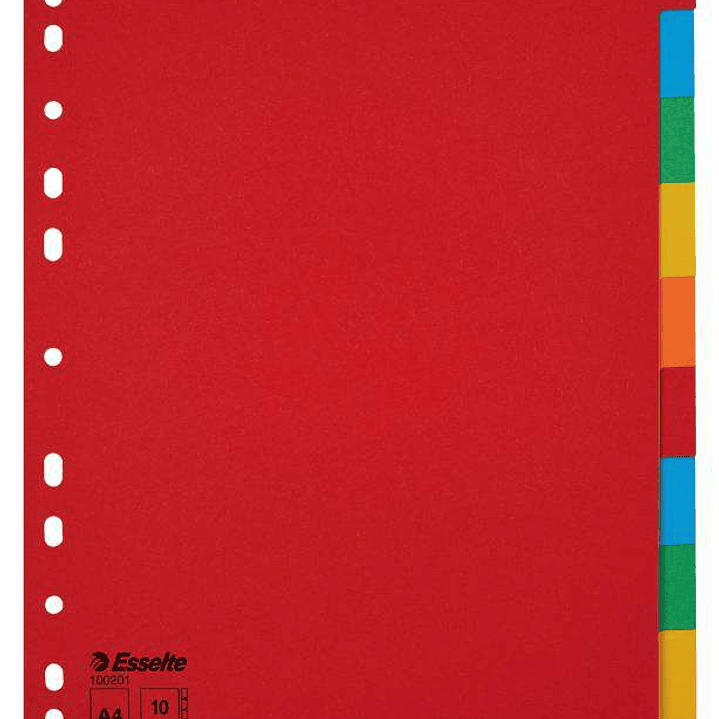 Esselte Separadores Carton A4 Multitaladro 150gr - 10 Pestañas 5 Colores - Presentacion en Bolsa Individual 1