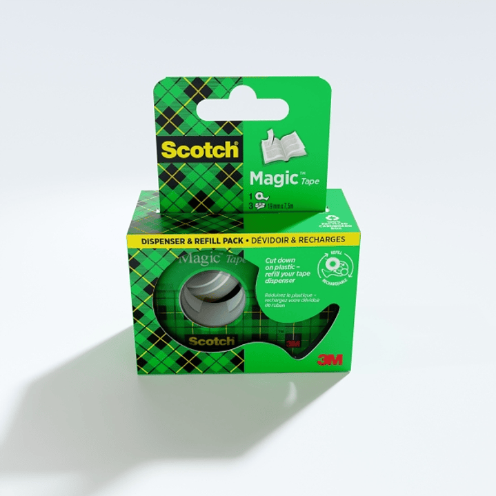 Scotch Magic Pack de 2 Cintas Adhesivas Invisible - 19mm x 7.5m - Incluye Dispensador - Color Transparente 1