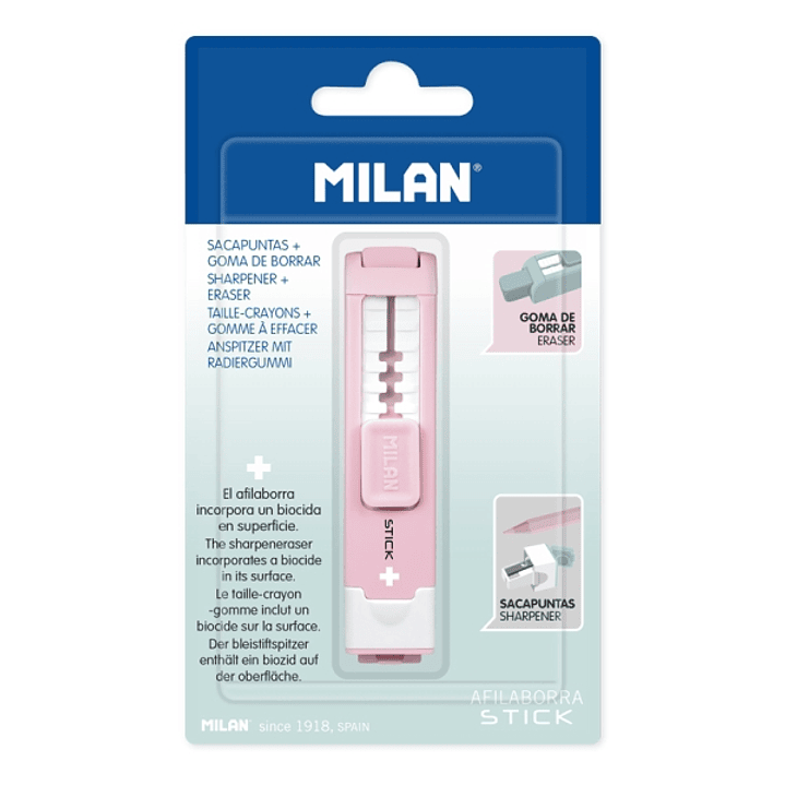Milan Stick + Afilaborra - Superficie Antibacteriana - Cuchilla de Acero al Carbono - Miga de Pan - Color Rosa 1